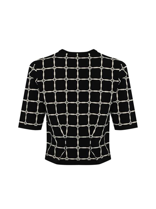 Cardigan in maglia jacquard nero/burro con bottoni dorati Elisabetta Franchi | MK60B51E2685